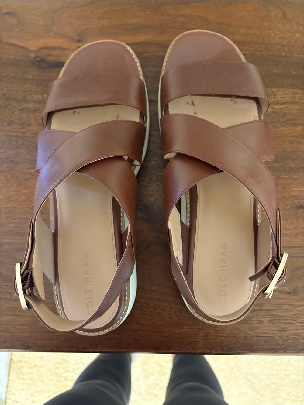 Cole Haan Women’s Brown Leather Crisscross Strap Sandals